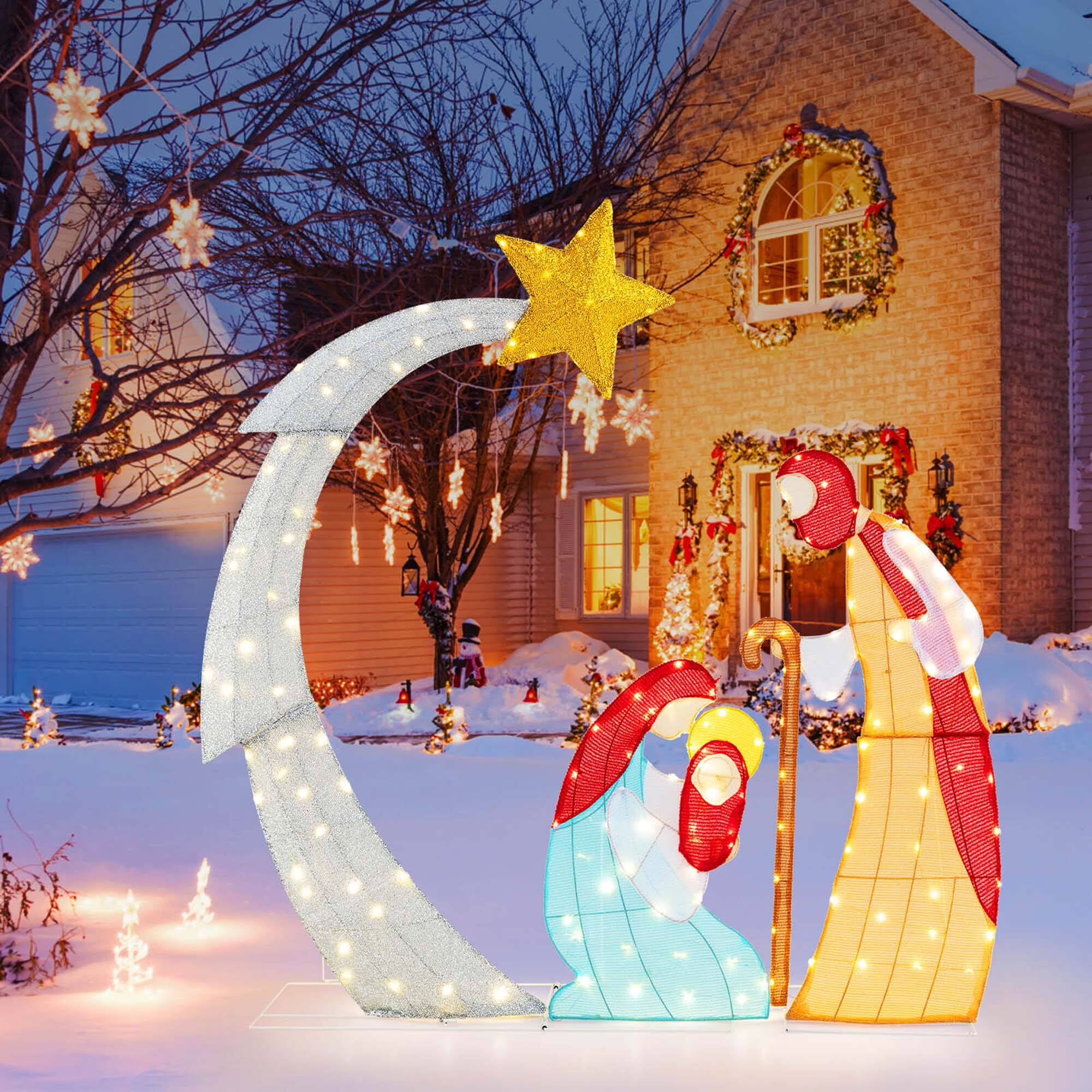 Alt View 1. Costway - Costway 5 FT Lighted Christmas Nativity Scene Outdoor Christmas Holy Family Decoration - White.
