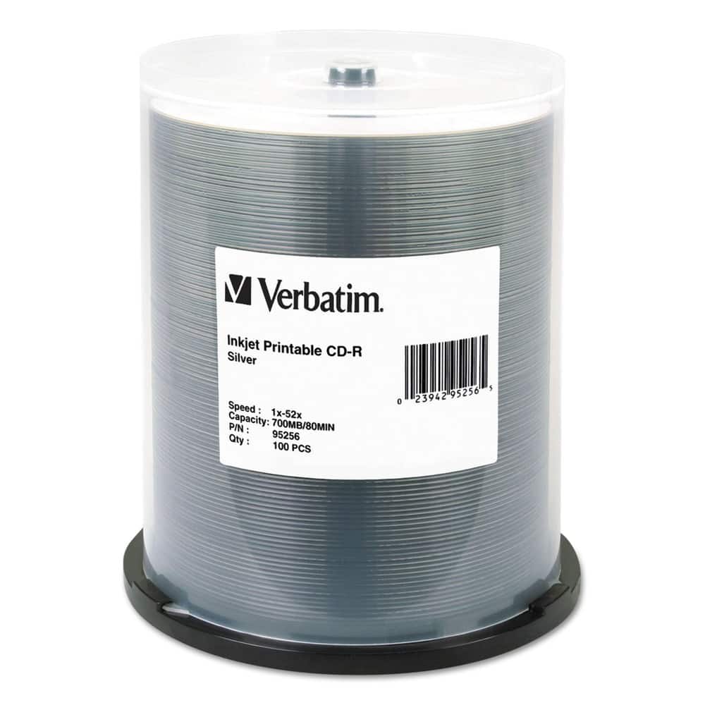Verbatim - 95256 700 MB/80 min 52x Spindle CD-R Printable Recordable Disc - (100/Pack) - Silver