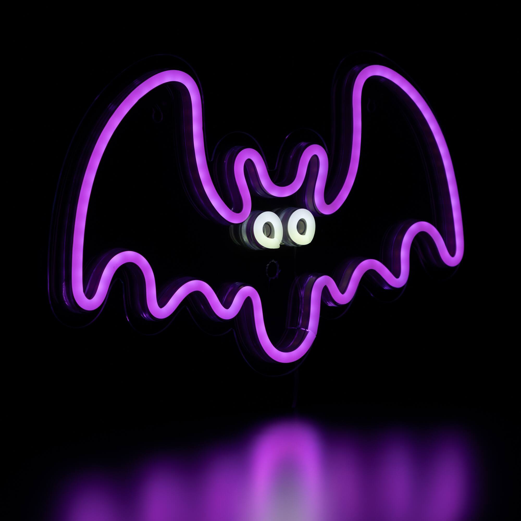 Alt View 4. Northlight - LED Neon Lighted Halloween Bat Wall or Window Decoration - 15" - Purple - Purple.