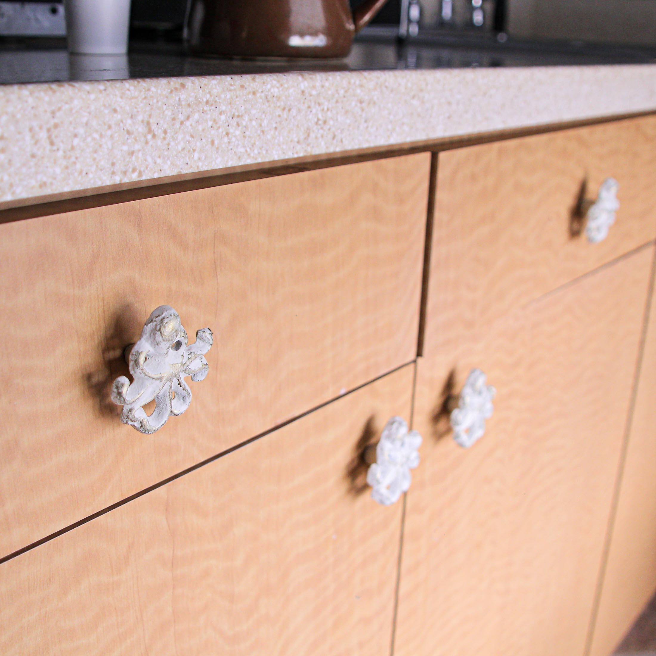 Alt View 4. Zeckos - White Cast Iron Octopus Drawer Pull Decorative Cabinet Knob Nautical  Set of 6 - White.