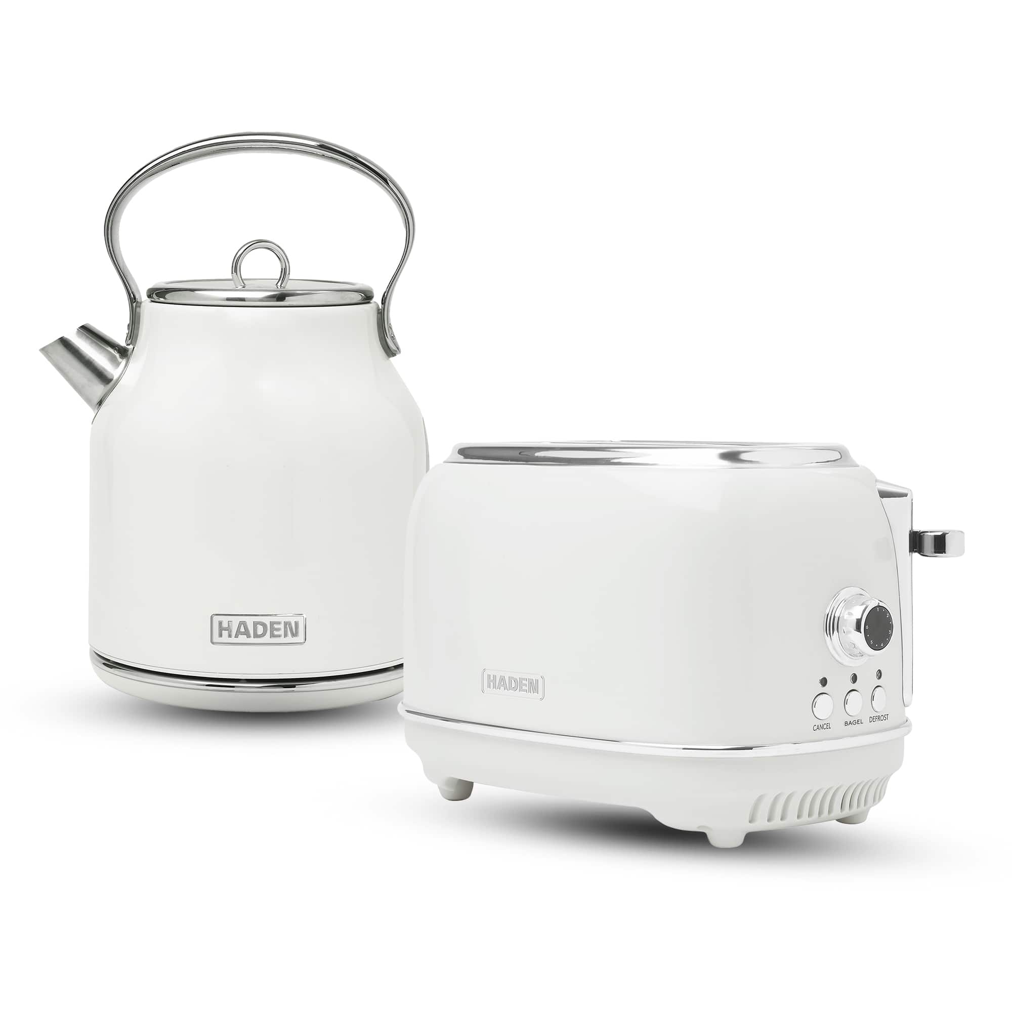 Haden - Heritage 1.7 L Stainless Steel Electric Kettle with 2 Slice Toaster - White
