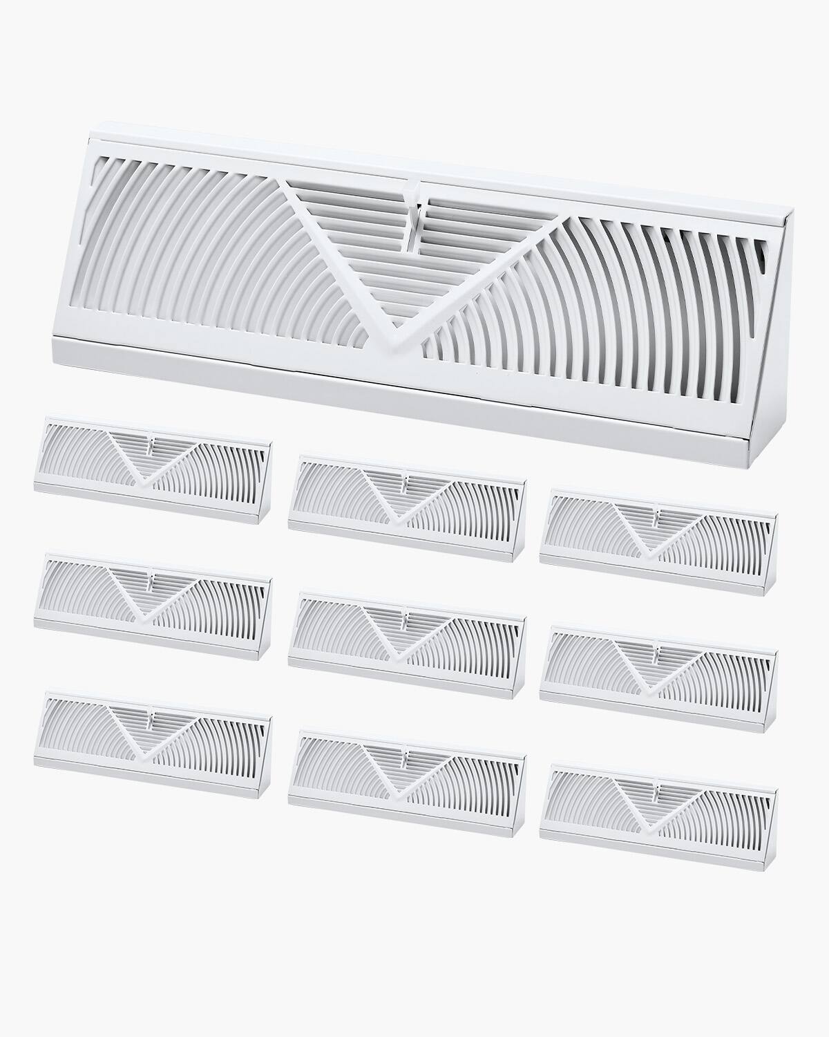 Front. VEVOR - 15-Inch Floor Registers, 10-Pack Baseboard Registers, HVAC Heavy-Duty Walkable Iron Floor Vents, Rustproof Anti-Peeling - White.