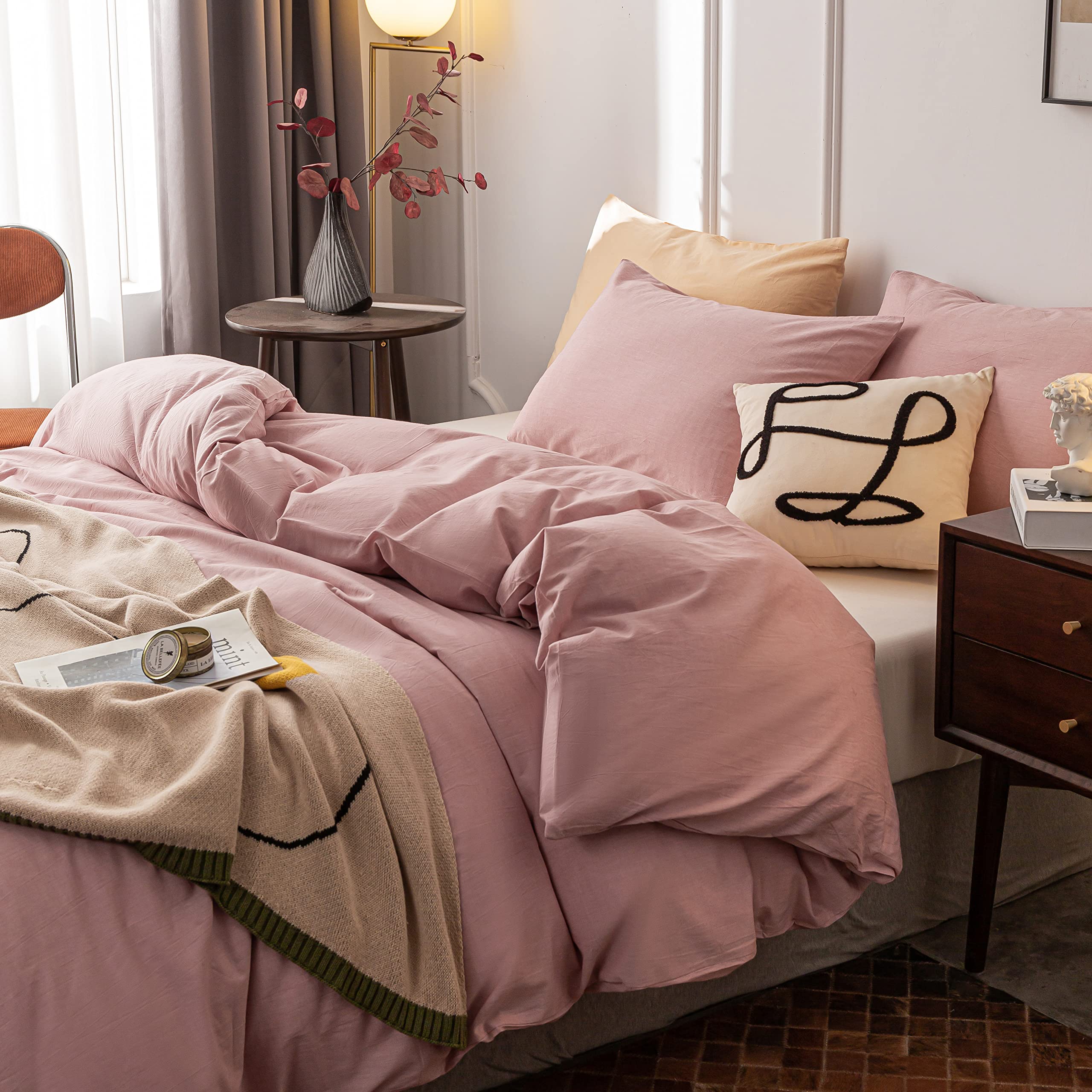 Alt View 1. PO3TICJUNKI3 - Washed Cotton Duvet Cover Queen Ultra Soft Solid Color Dusty Set With Zipper Closure 3 Pieces - Coffee-Full.