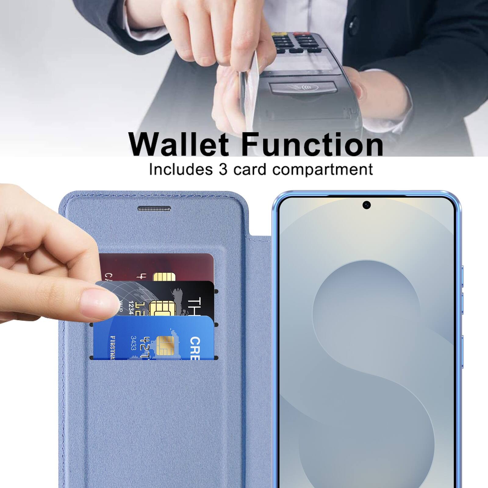 Wallet Function  
Includes 3 card compartment