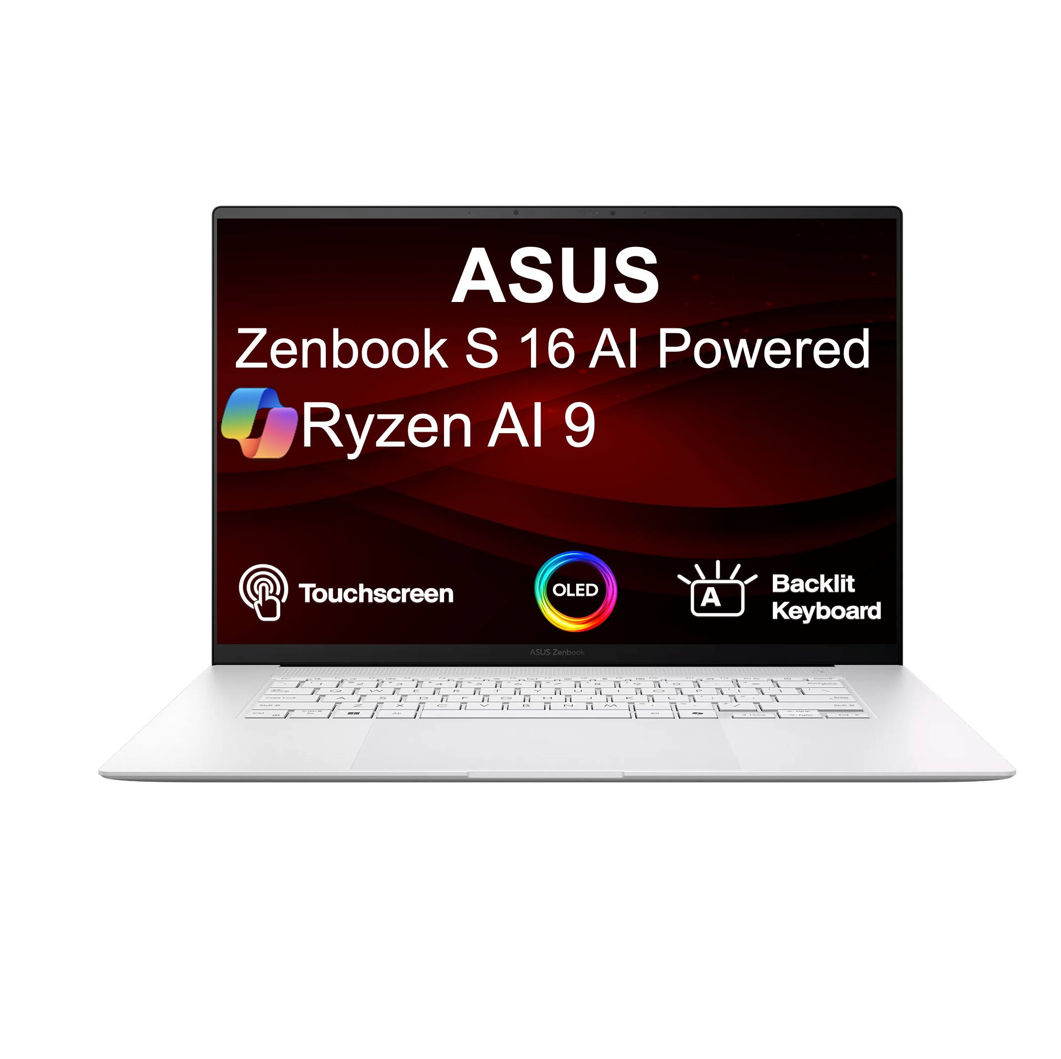 ASUS Zenbook S 16 AI Powered Ryzen AI 9 Touchscreen OLED Backlit Keyboard