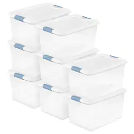 Sterilite - 64 Qt Latching Box Stackable Storage Container with Lid, White, 8 Pack