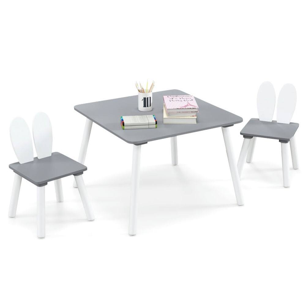 Alt View 2. Kadyn - 3 Pieces Kids Table and Chairs Set for Arts Crafts Snack Time-Gray, Small Folding Table for Arts & Crafts, Snack Time - Gray.