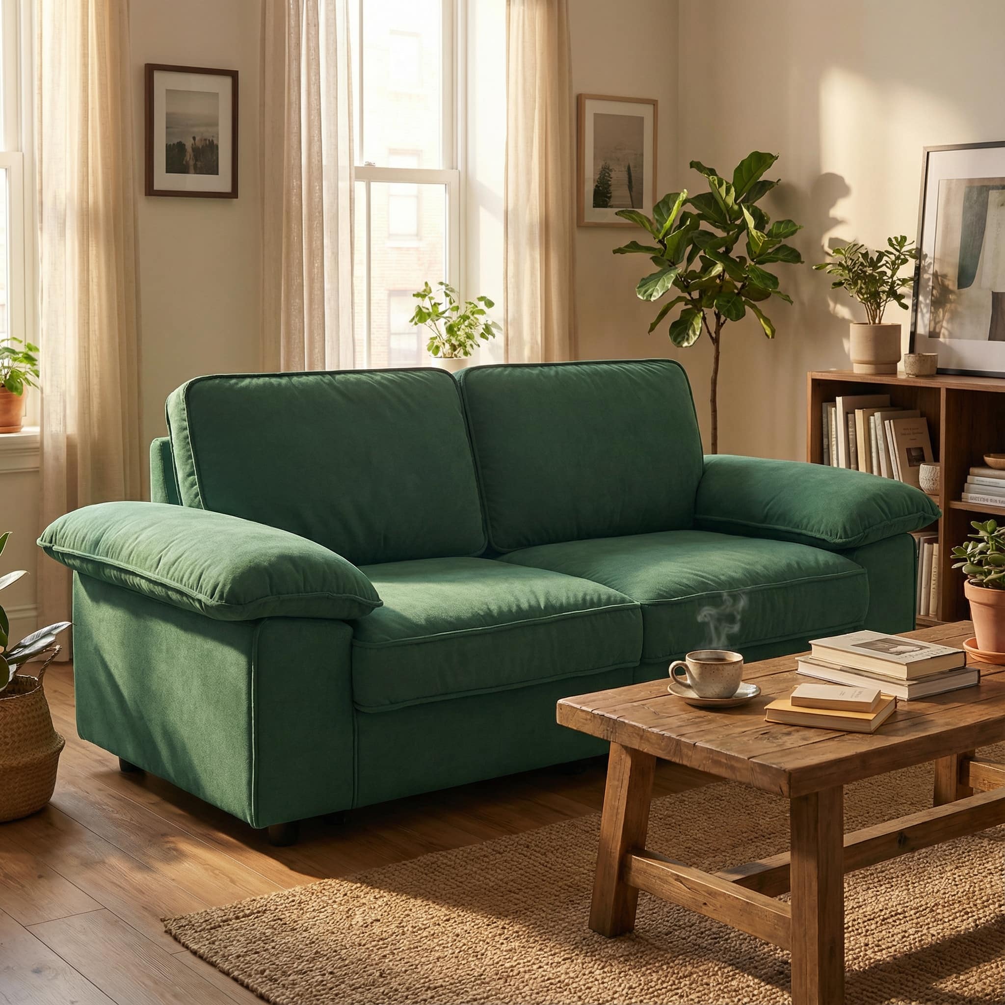 Anysun - 78.7" Velvet 2-Seat Storage Loveseat - Space-Saving Compact Couch for Small Apartments. - Green