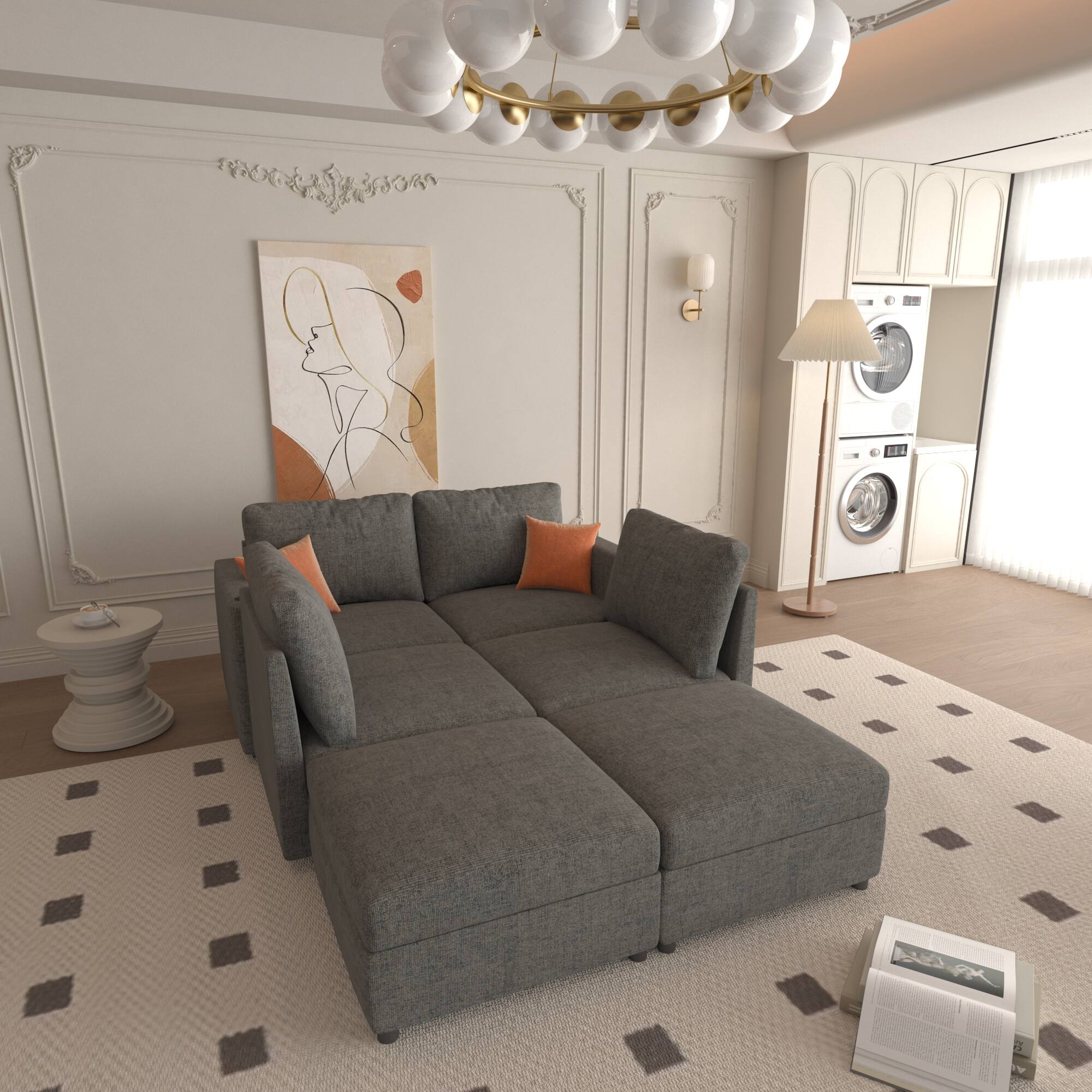 Alt View 2. TinyHomie - Modern Large Sectional Sofa U-Shape Modular Sectional Couch with Storage Function 123in Sofa Bed with Ottoman - Grey.