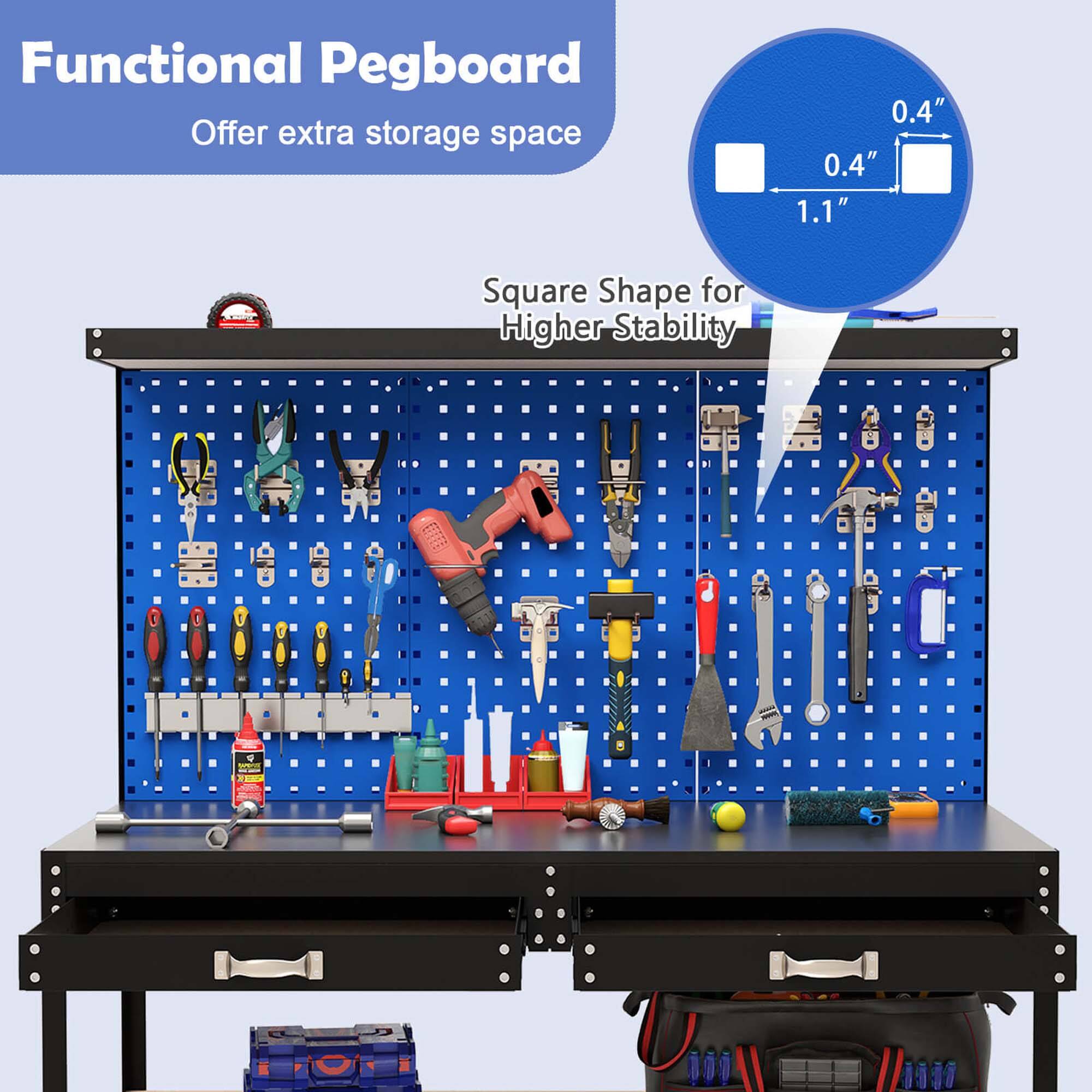 Functional Pegboard  
Offer extra storage space  

Square Shape for Higher Stability  

0.4"  
0.4"  
1.1"