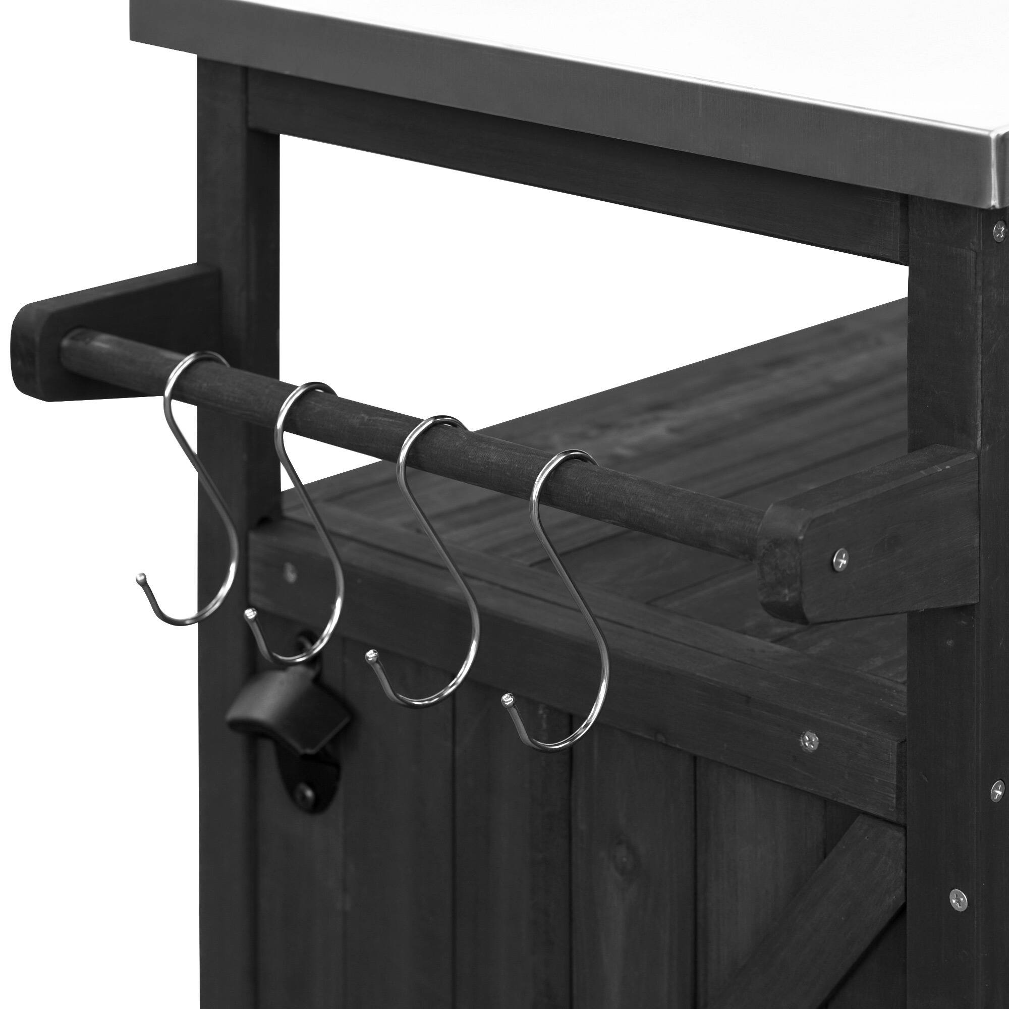 Alt View 5. Spaco - Spaco Outdoor Grill Cart, Teak Wood Cabinet, Stainless Steel Top, Rolling with Spice Rack Towel Rack for Patio Barbecue - Black.