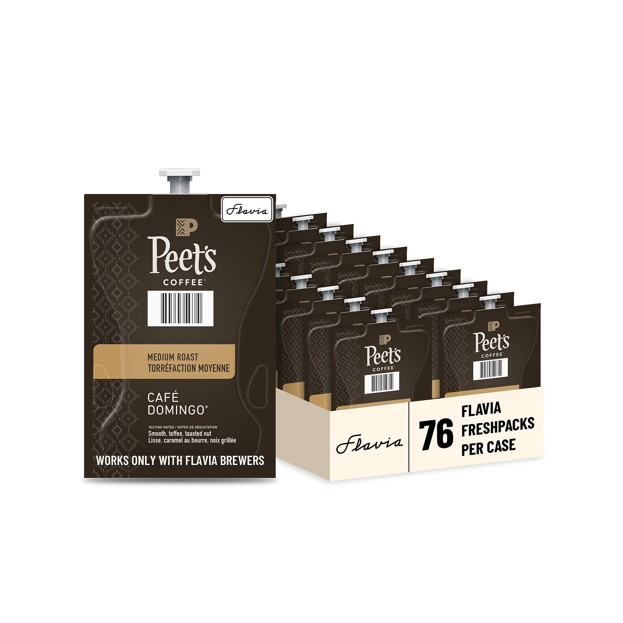 Flavia Peet's Coffee Medium Roast Torréfaction Moyenne Peet's Coffee Café Domingo S Nsl Nei - E Nust Smooth toffee toasted nut Lisse caramel au beurre noix grillé Works only with Flavia Brewers Flavia 76 Freshpacks Flavia per case