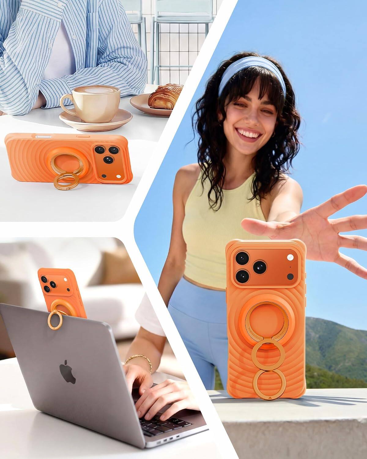 Alt View 1. Syncwire - Magnetic Phone Ring Holder, for MagSafe Phone Grip Stand Kickstand, 360° Rotation, Double-Sided Magnet - Cosmic Orange.
