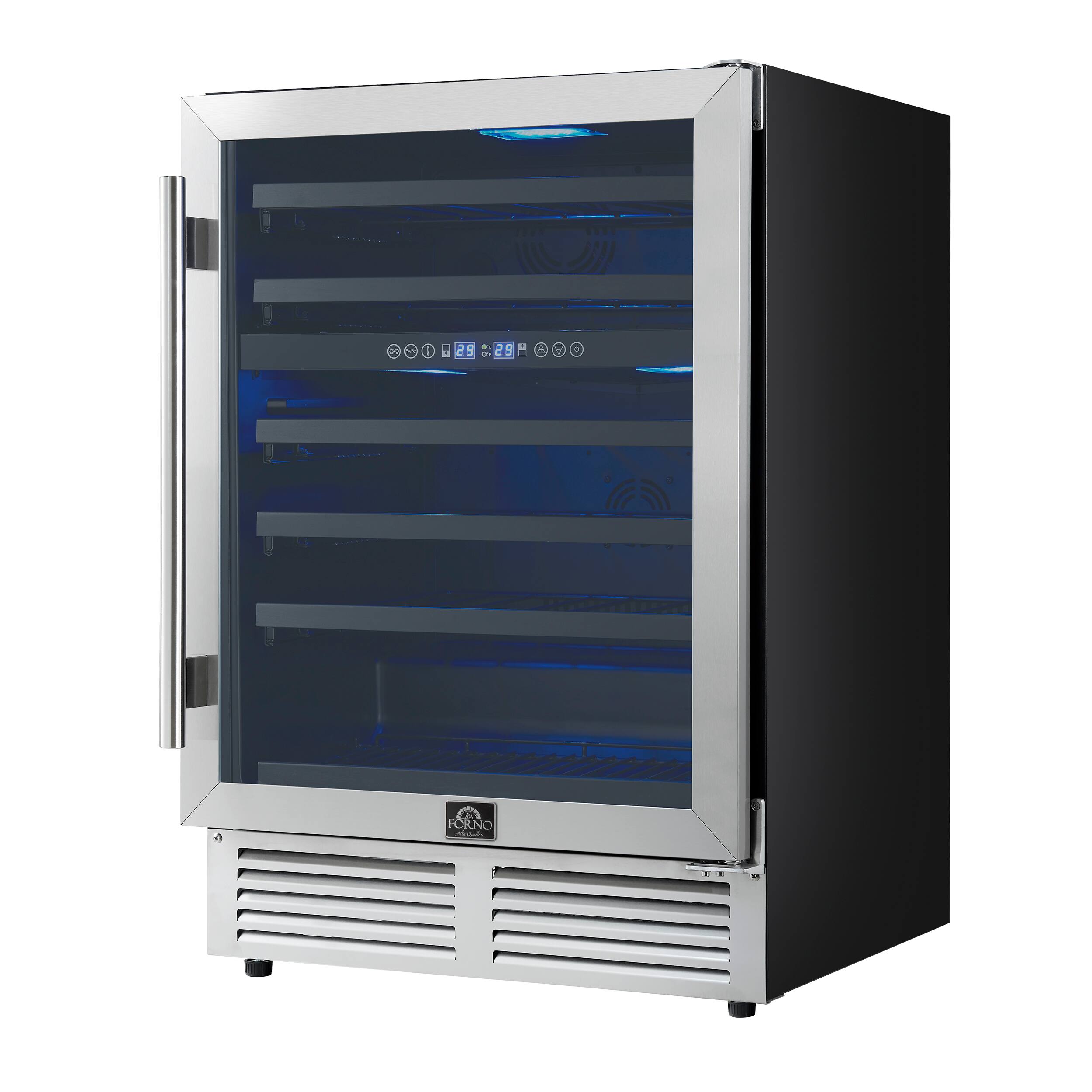 Angle. Forno Appliances - Bacchino 51-Bottle Dual Zone Wine Cooler - Stainless Steel.
