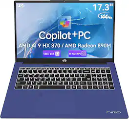 NIMO - 17.3" AI Laptop, AMD Ryzen AI 9 HX 370(50 TOPS NPU), Radeon 890M, 16GB RAM 1TB SSD, DDR5, 144Hz, PD 100W USB-C 4.0 - Celestial Blue