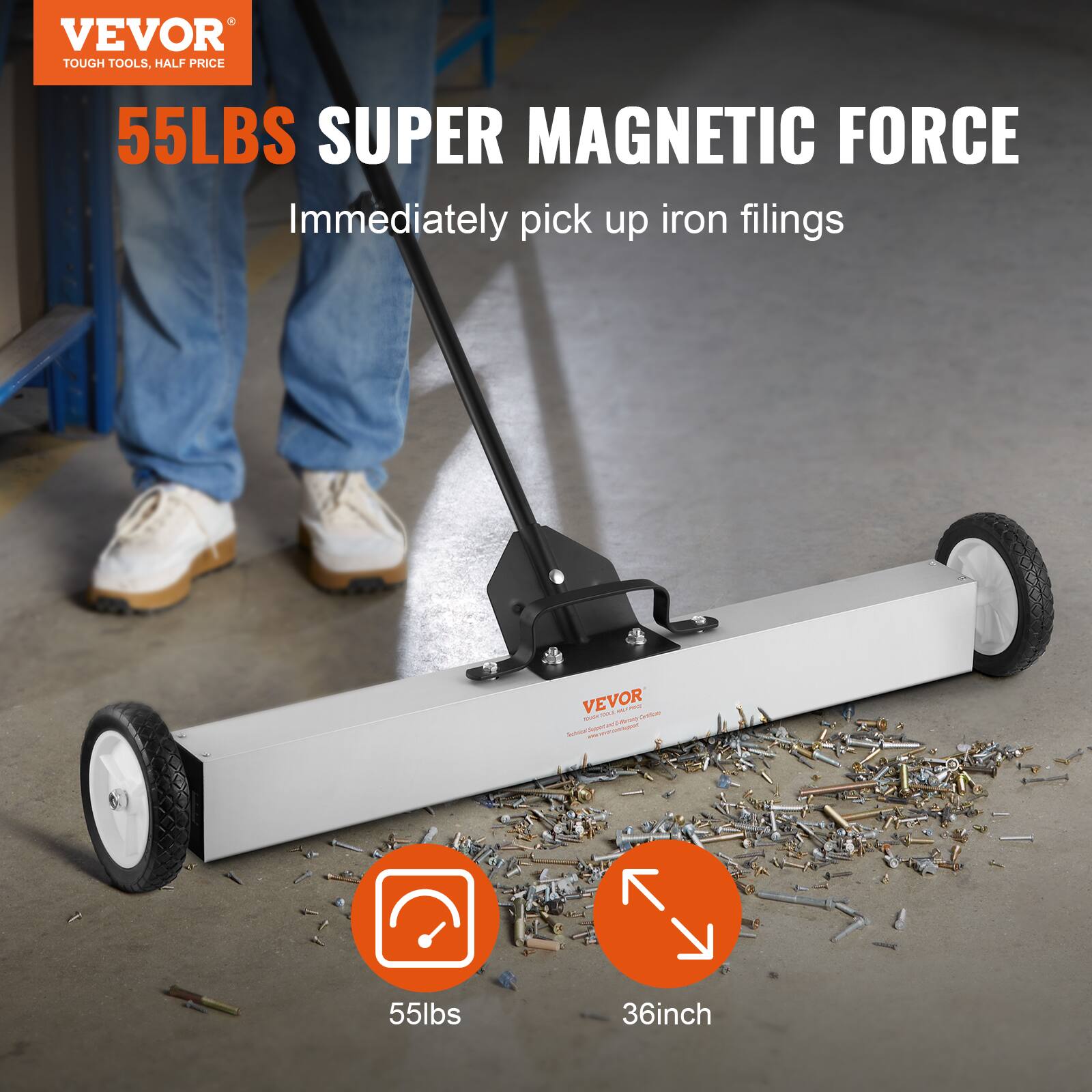 VEVOR TOUGH TOOLS. HALF PRICE

55LBS SUPER MAGNETIC FORCE

Immediately pick up iron filings

55lbs

36inch