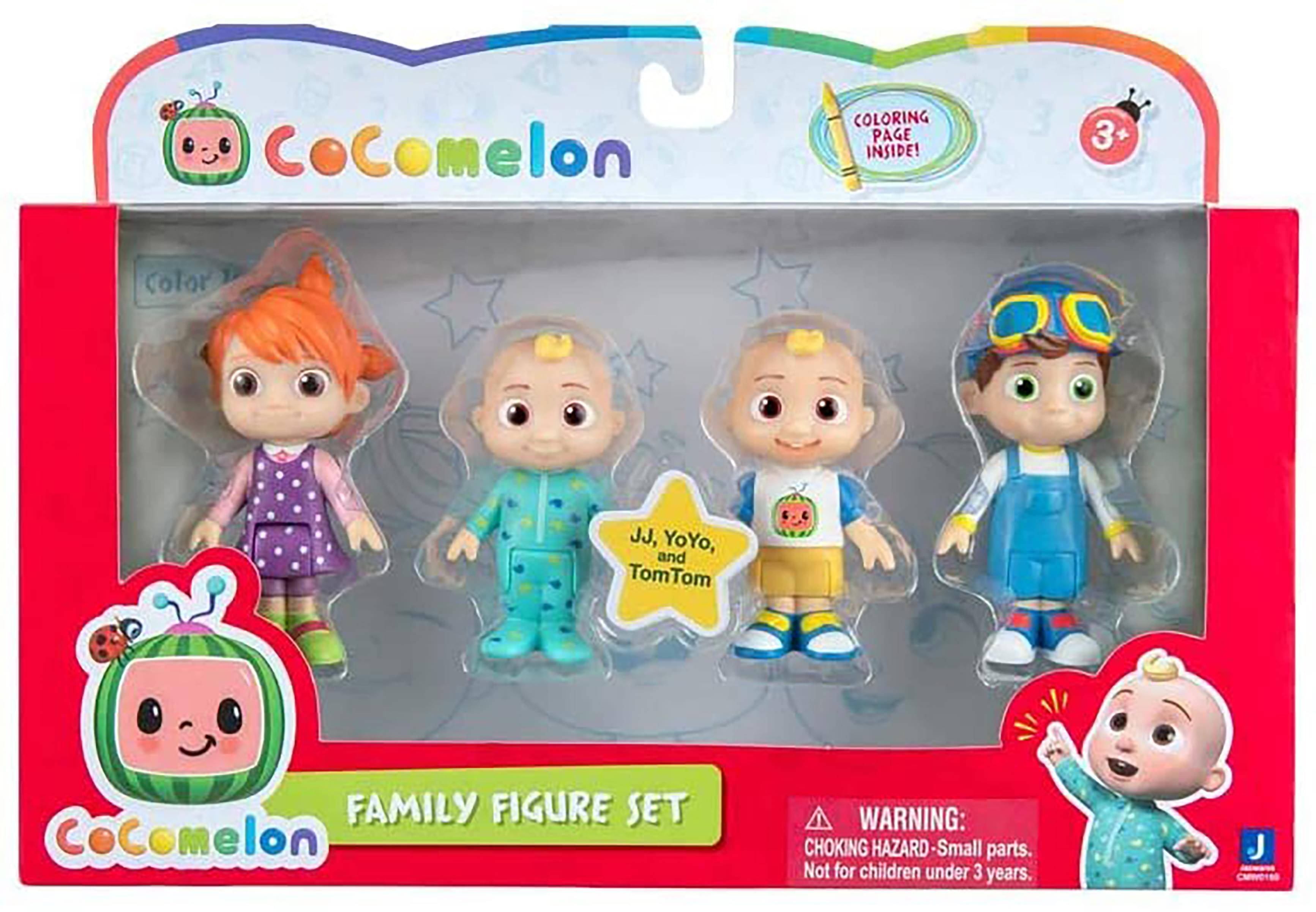 Cocomelon COLORING PAGE INSIDE!  
3+ Color JJ, YoYo, and TomTom FAMILY FIGURE SET  

Cocomelon  

WARNING: CHOKING HAZARD - Small parts. Not for children under 3 years.