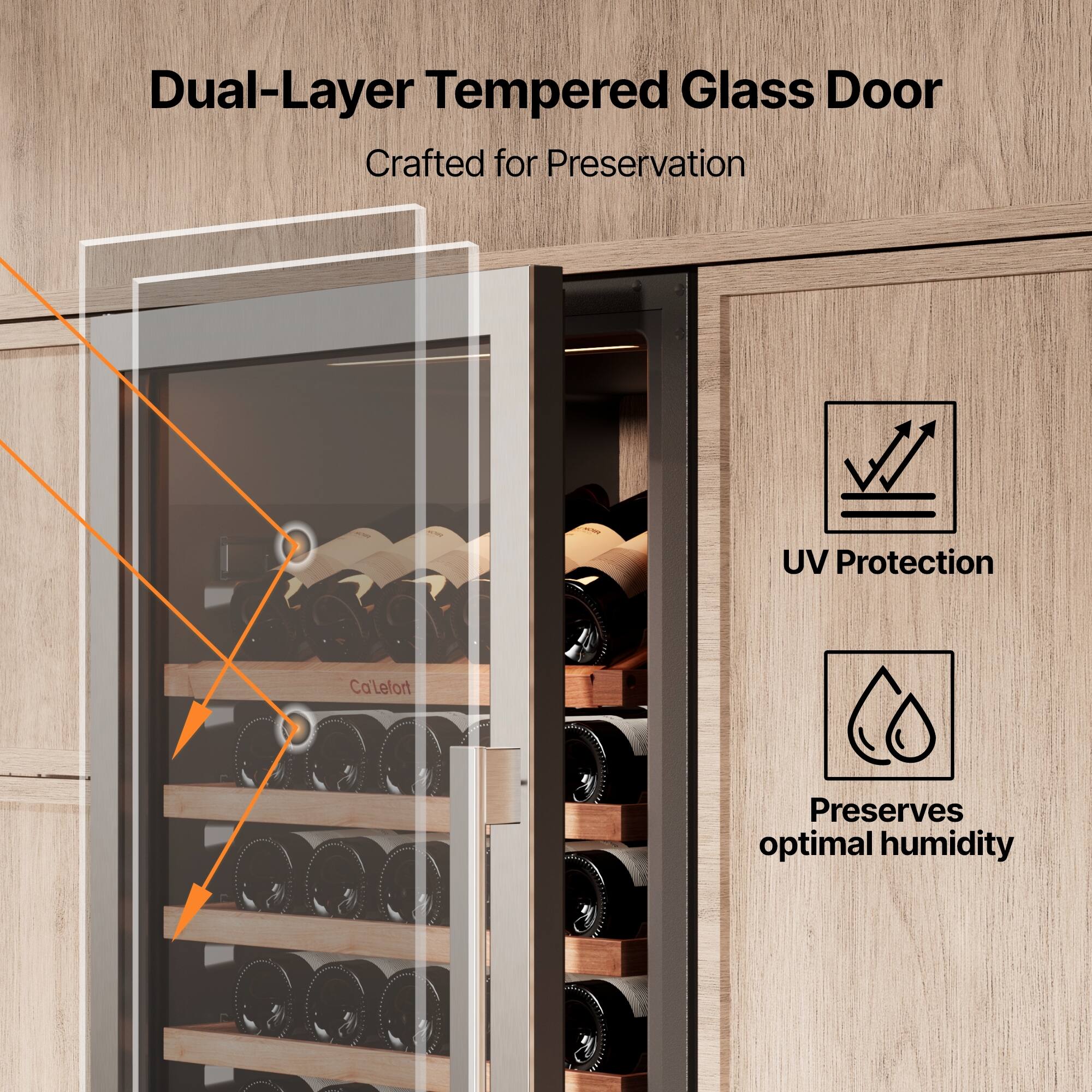 Dual-Layer Tempered Glass Door  
Crafted for Preservation  

UV Protection  

Preserves optimal humidity