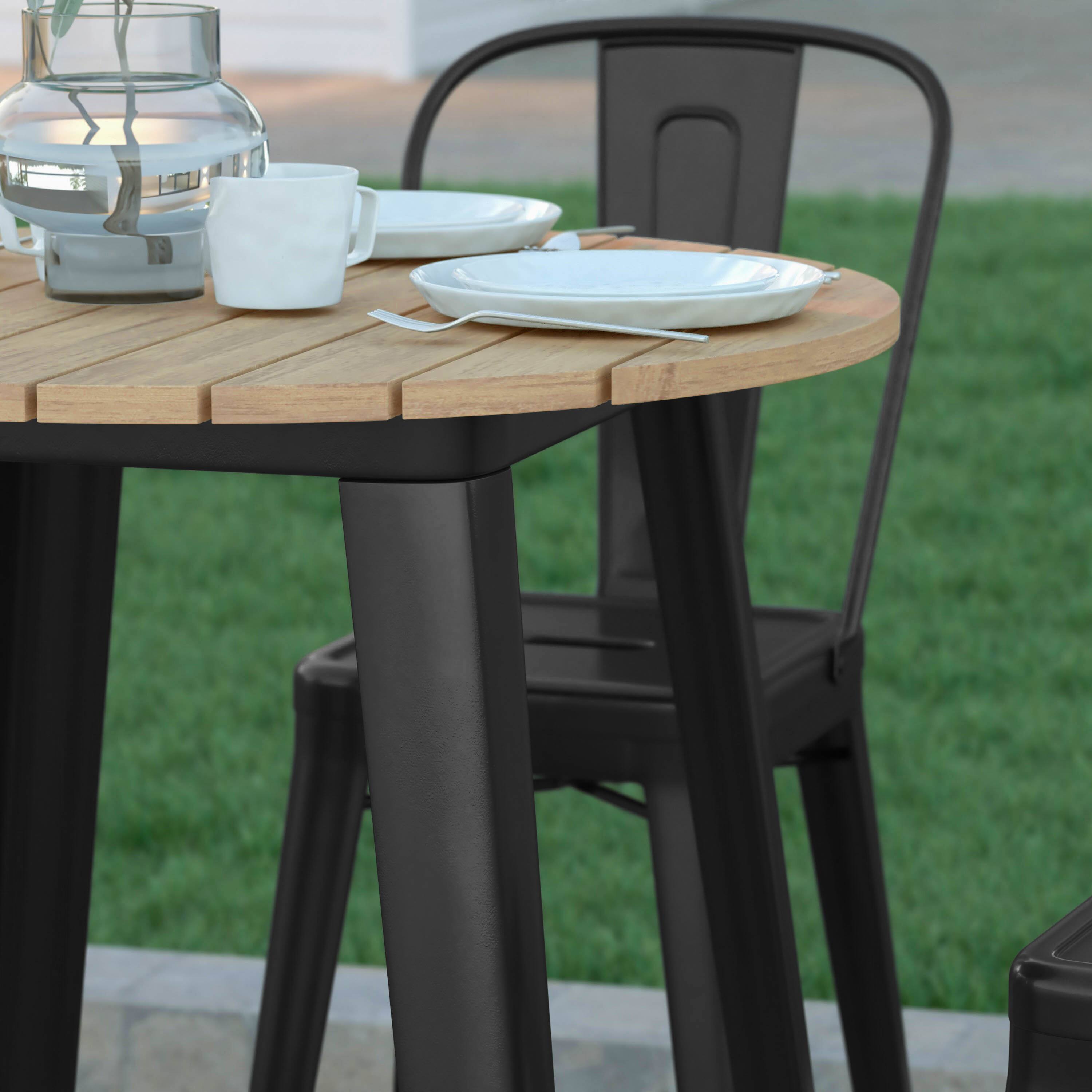 Alt View 4. Emma + Oliver - Drew Indoor/Outdoor Bar Top Table, 30" Round All Weather Poly Resin Top with Steel base - Brown Top/Black Frame.