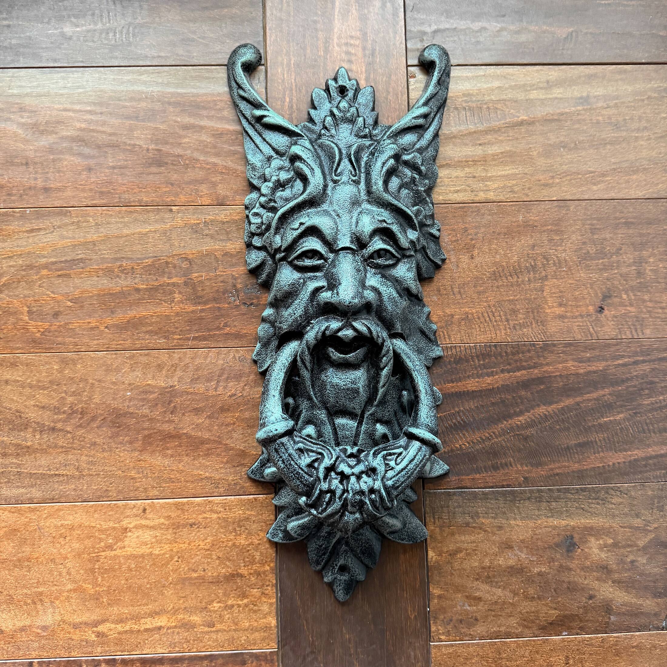 Alt View 4. Things2Die4 - Gothic Green Man Door Knocker Verdigris Cast Iron 19 in Wall Mounted - Green.