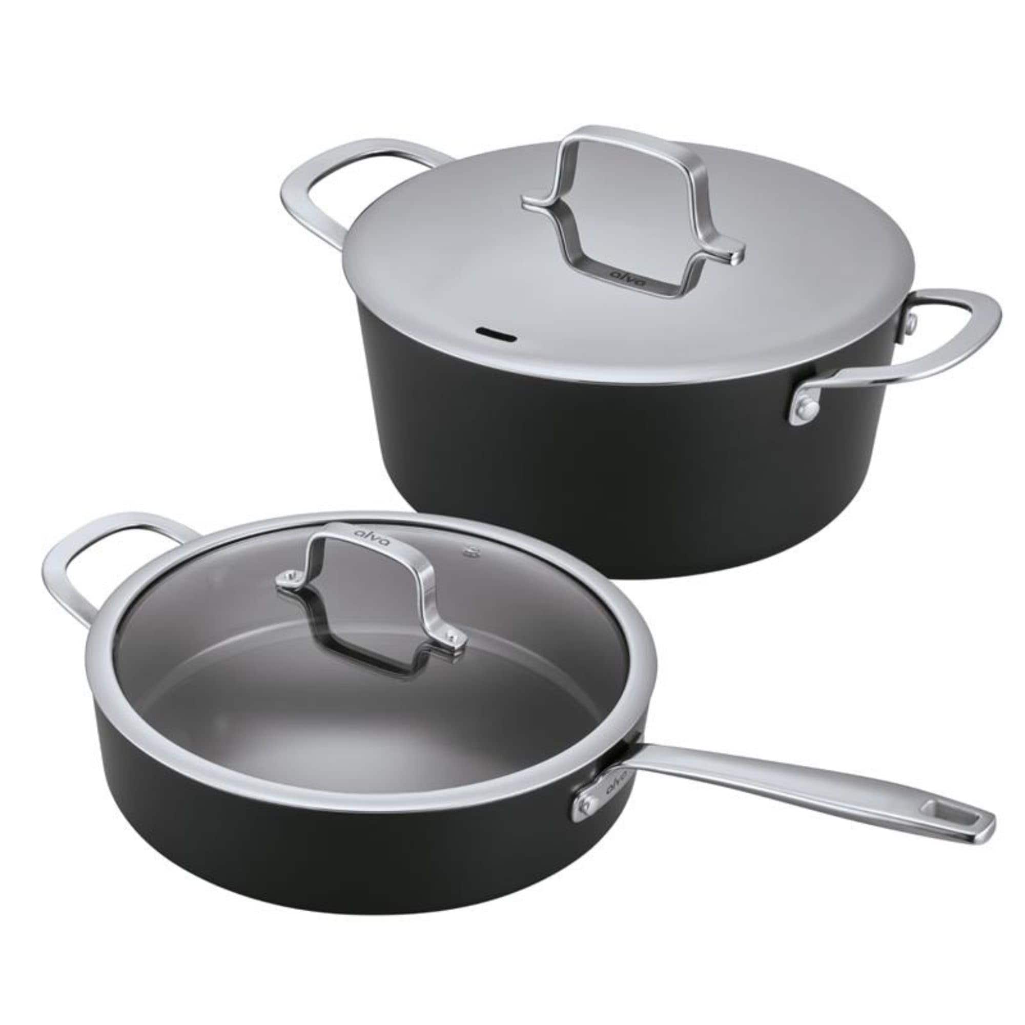 Alva - Maestro 4.5-Quart Ceramic Coated Nonstick Stock Pot & 4QT Ceramic Nonstick Saute Pan with Lid - Black