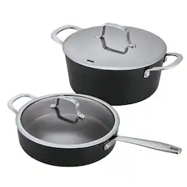 Alva - Maestro 4.5-Quart Ceramic Coated Nonstick Stock Pot & 4QT Ceramic Nonstick Saute Pan with Lid - Black