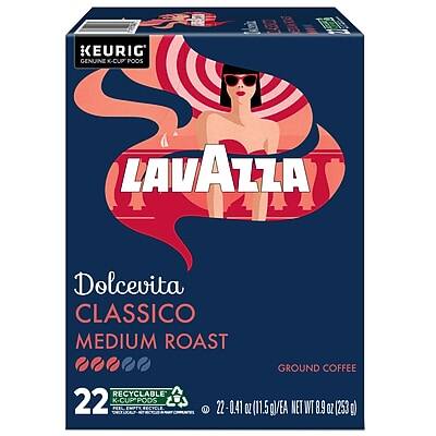 KEURIG GENUINE K-CUP PODS

LAVAZZA

Dolcevita CLASSICO MEDIUM ROAST

GROUND COFFEE

22 K-CUP PODS

RECYCLABLE

22 - 0.41 OZ (11.5 OZ) NET WT 8.9 OZ (253g)