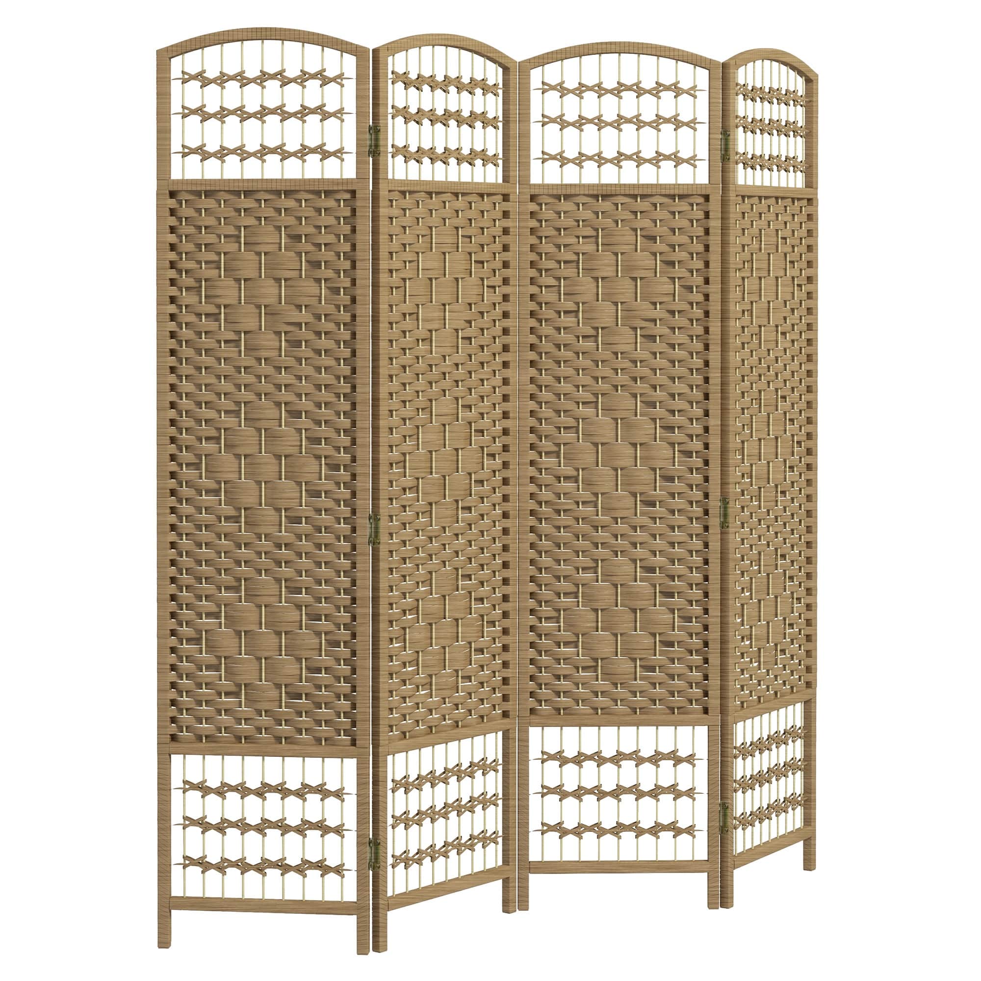 Homcom - Room Divider, Folding Privacy Screen, Room Separator, Wave Fiber Freestanding Partition Wall Divider - Natural Wood