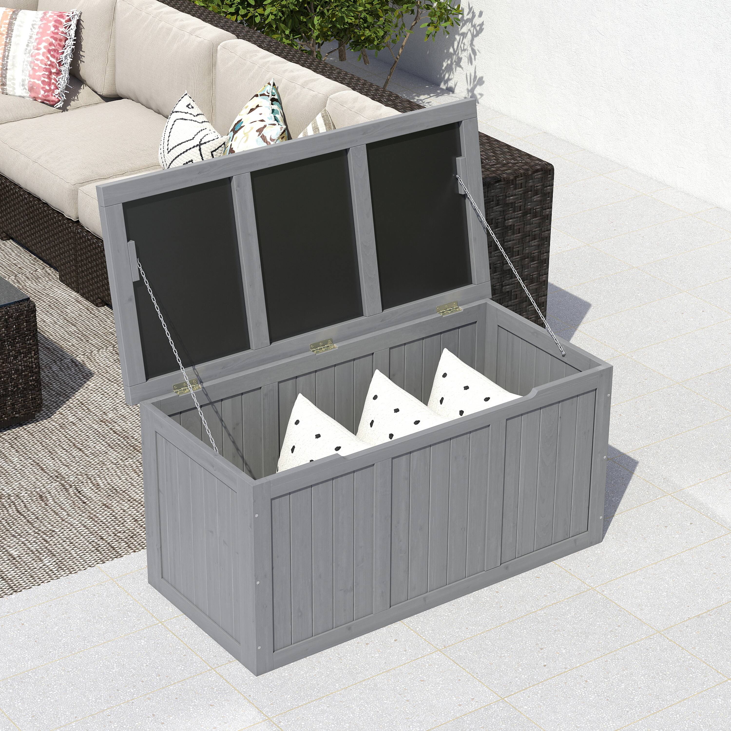 Back. APRILSOUL - 67 Gallon Wooden Deck Box with Spacious Storage Durable Weather Resistant - Gray.