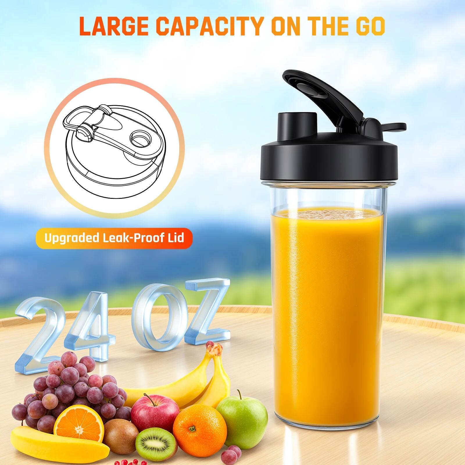 LARGE CAPACITY ON THE GO

Upgraded Leak-Proof Lid

24 OZ