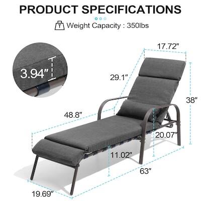 PRODUCT SPECIFICATIONS

- Weight Capacity: 350lbs
- 17.72"
- 3.94"
- 29.1"
- 38"
- 48.8"
- 20.07"
- 11.02"
- 63"
- 19.69"
