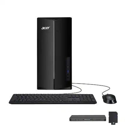 Front. Acer - Acer Aspire Desktop,Intel Core i5-14400,32GB DDR5,1TB SSD+160GB Dock Set,Keyboard & Mouse,Wi-Fi 6E,Win 11,Black - Black.