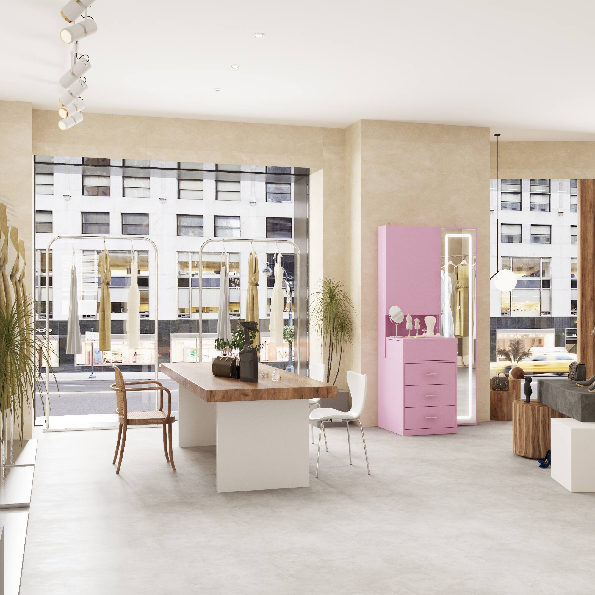 Alt View 10. Famapy - Pink Vanity with LED Full-Length Mirror, Sliding Top Storage & Drawers, Makeup Organizer for Bedroom - Pink.