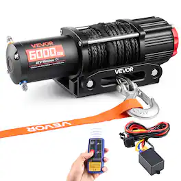 VEVOR - 6000 lbs Electric Winch, 12V DC ATV/UTV Winch with Φ0.24 in x 49.2 ft Synthetic Rope, Wireless & Wired Remote Control - Black