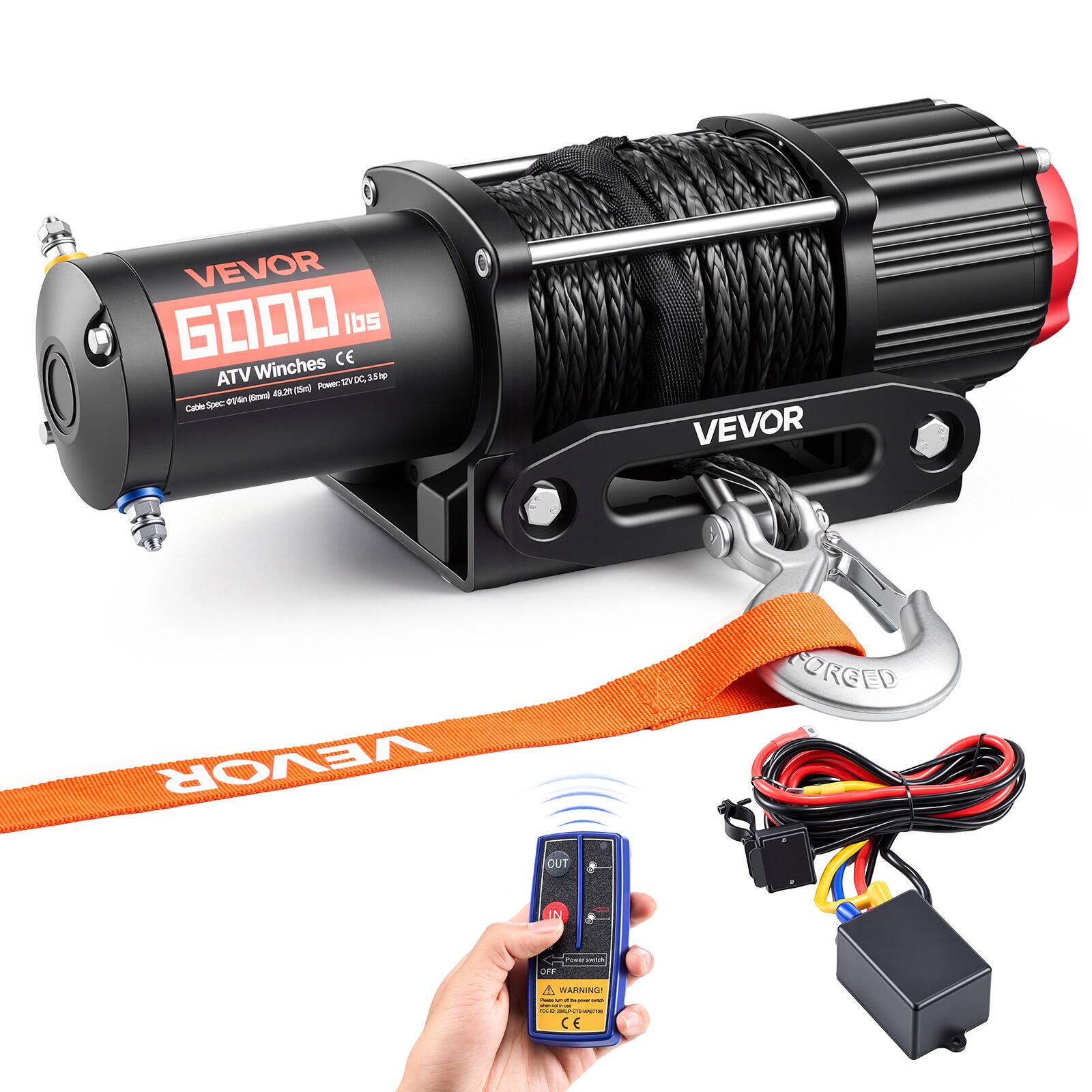 VEVOR 6000 lbs ATV Winches  
Cable Spec: 9x19 (mm) 48.2 ft (15 m)  
Power: 12V DC, 35 hp  
CE  

VEVOR  
VEVOR  

WARNING:  
Do not exceed the maximum load capacity.  
Do not use if the winch is damaged.  
Do not use if the winch is not properly installed.  
Do not use if the winch is not properly secured.  
Do not use if the winch is not properly inspected.  
Do not use if the winch is not properly maintained.  
Do not use if the winch is not properly stored.  
Do not use if the winch is not properly transported.  
Do not use if the winch is not properly disposed of.  
Do not use if the winch is not properly recycled.  
Do not use if the winch is not properly disposed of.  
Do not use if the winch is not properly recycled.  
Do not use if the winch is not properly disposed of.  
Do not use if the winch is not properly recycled.  
Do not use if the winch is not properly disposed of.  
