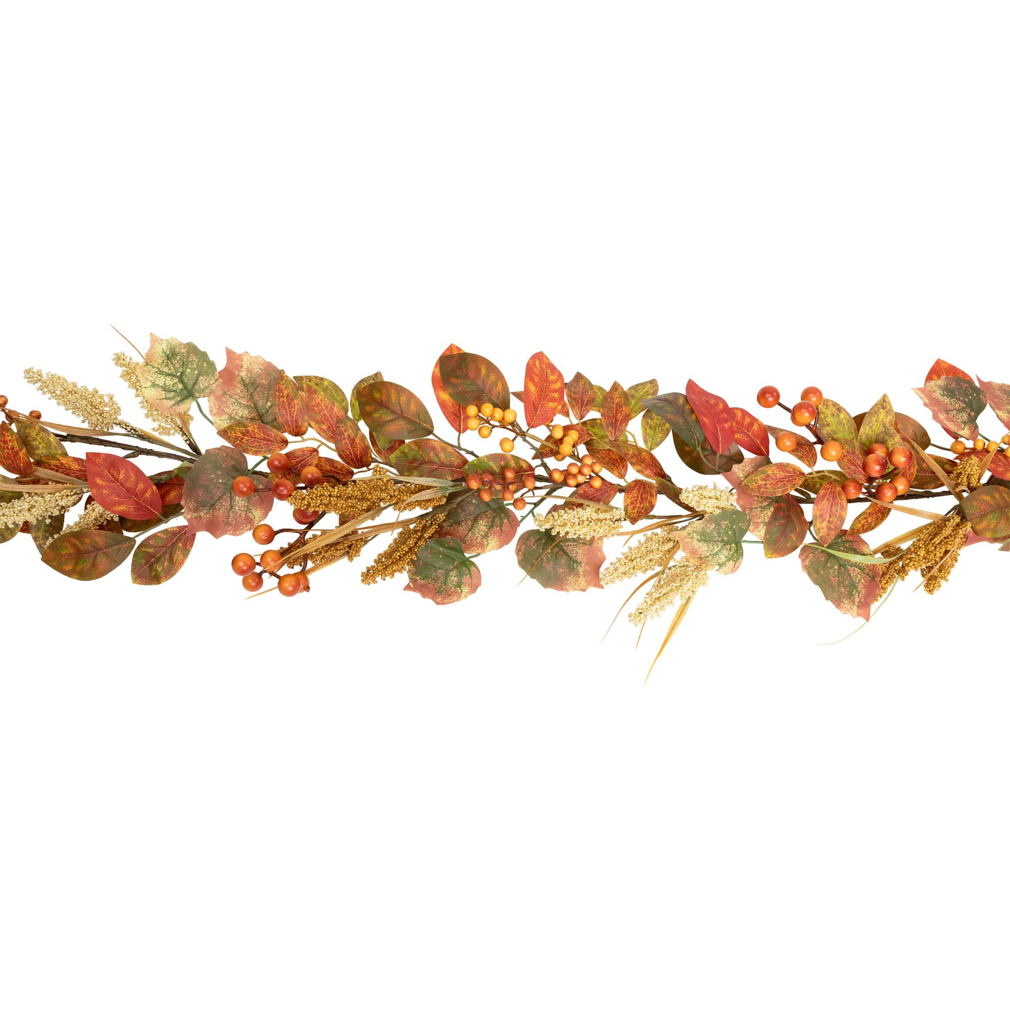 Northlight Autumn Leaves and Berries Artificial Fall Harvest Garland 5 ...