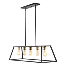 Jonathan Y - Floyd 38" 5-Light Bohemian Farmhouse Iron Adjustable LED Pendant, /Brass Gold - Black