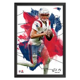 Sporticulture - Drake Maye 27" x 39" Brush Stroke Player Framed Art Print - Multicolor