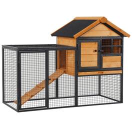 Pawhut - 2-Level Rabbit Hutch Bunny House with Weatherproof Asphalt Roof, Removable Tray and Ramp for Outdoor