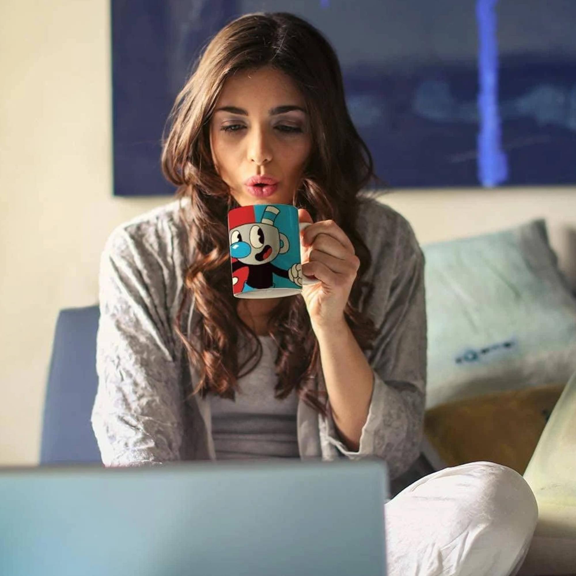 Alt View 3. Just Funky - Cuphead and Mugman 16oz Ceramic Mug - Red.