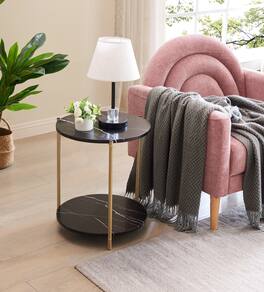 Kings Brand Furniture - Lily Side Round Table with Sleek Round Metal Tube - Black