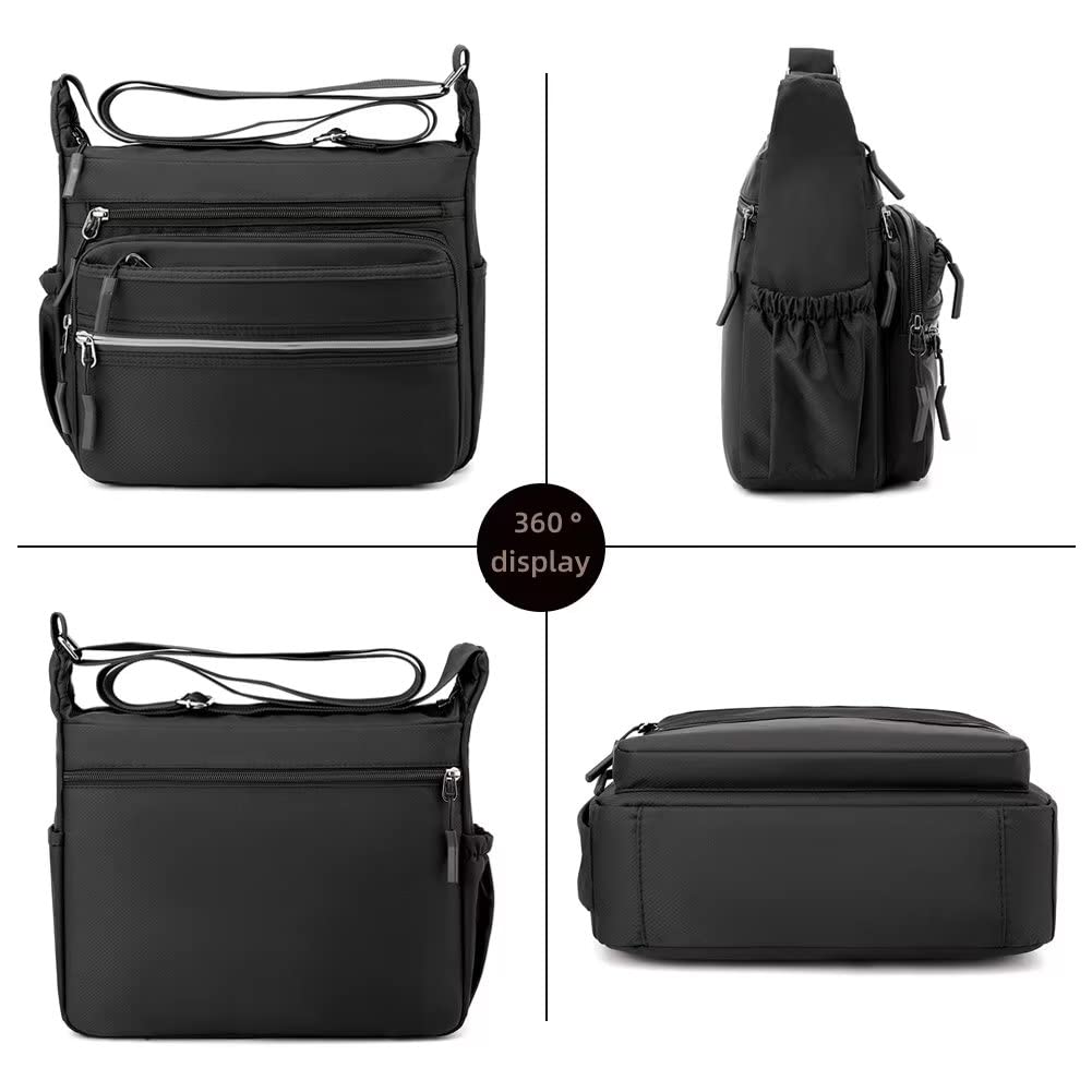360° display

- Top view of a black crossbody bag with multiple zippered compartments.
- Side view of a black backpack with adjustable straps and a drawstring closure.
- Front view of a black crossbody bag with a single zippered compartment.
- Bottom view of a black rectangular bag with a zippered closure.