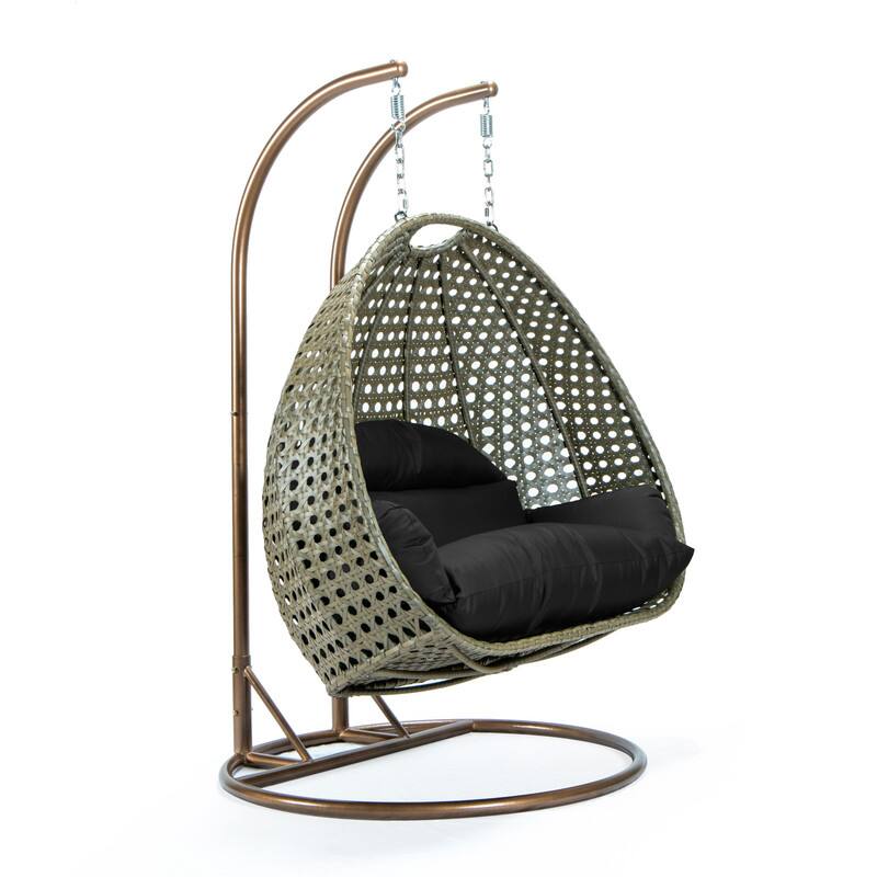 Back. LeisureMod - Leisuremod 2-Person Wicker Egg Swing Chair with Stand & Washable Cushions - Indoor/Outdoor Double Hanging Patio Chair - Black.