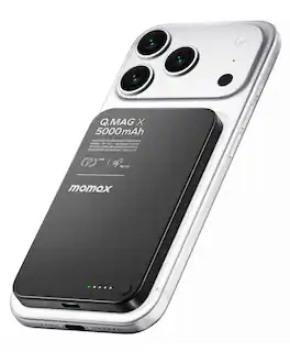 Momax - Ultra-Thin Magnetic Power Bank 5000mAh with 7.5W Wireless for iPhone & 20W with Cable Fast Charging - Black