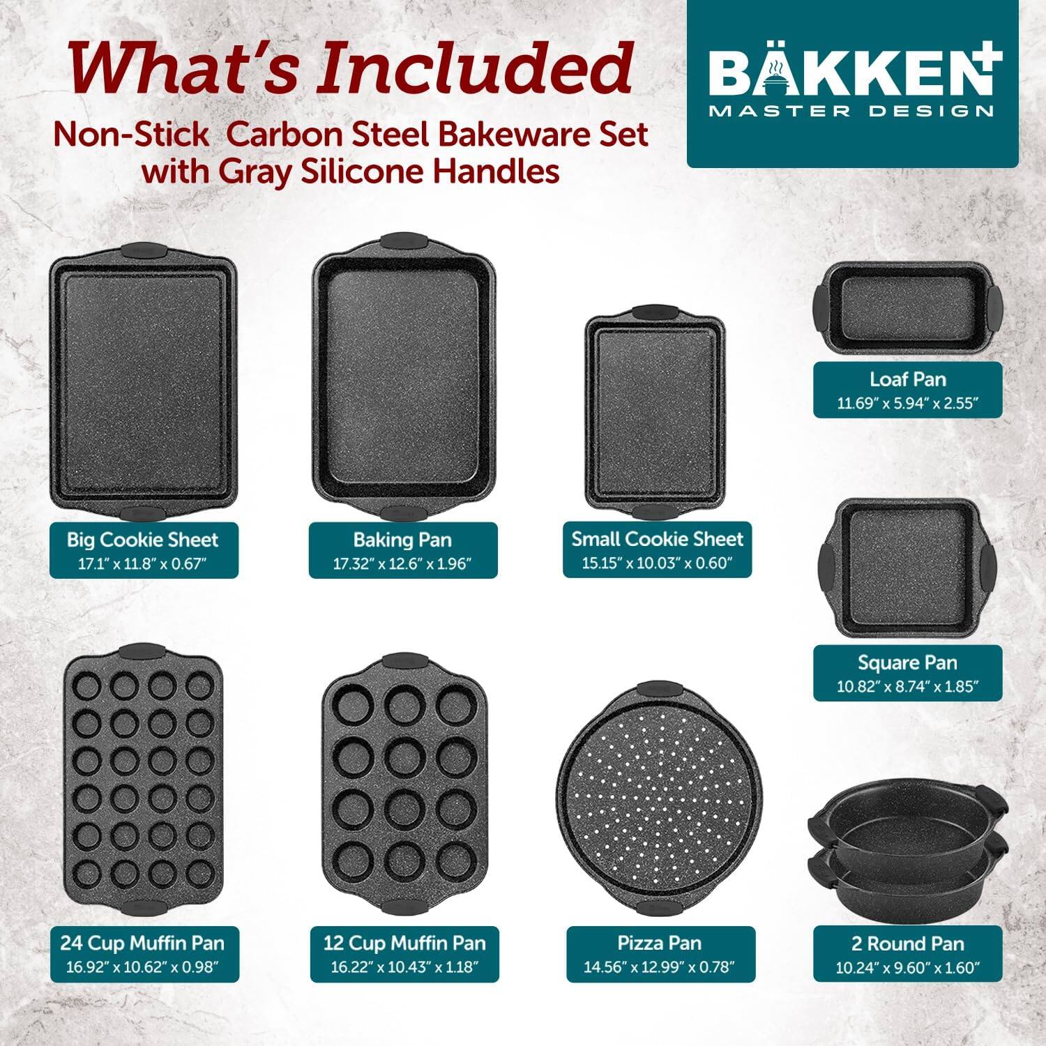 Bakken- Swiss - BAKKEN Kitchen Oven Baking Pans - Nonstick Coating, Carbon Steel Bakeware Set with White Silicone Handles, C - Gray Marble - Thumbnail 5