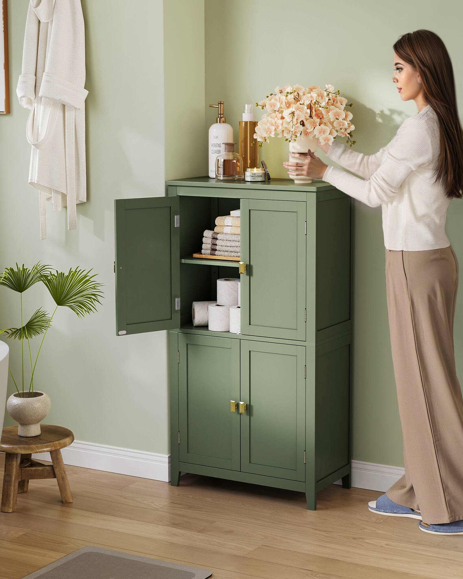 Alt View 4. Songmics Home - Bathroom Floor Storage Cabinet, Bathroom Storage Unit, Cabinet with Doors, Adjustable Shelves, 11.8 x 23.6 x 43.3 Inches - Forest Green.