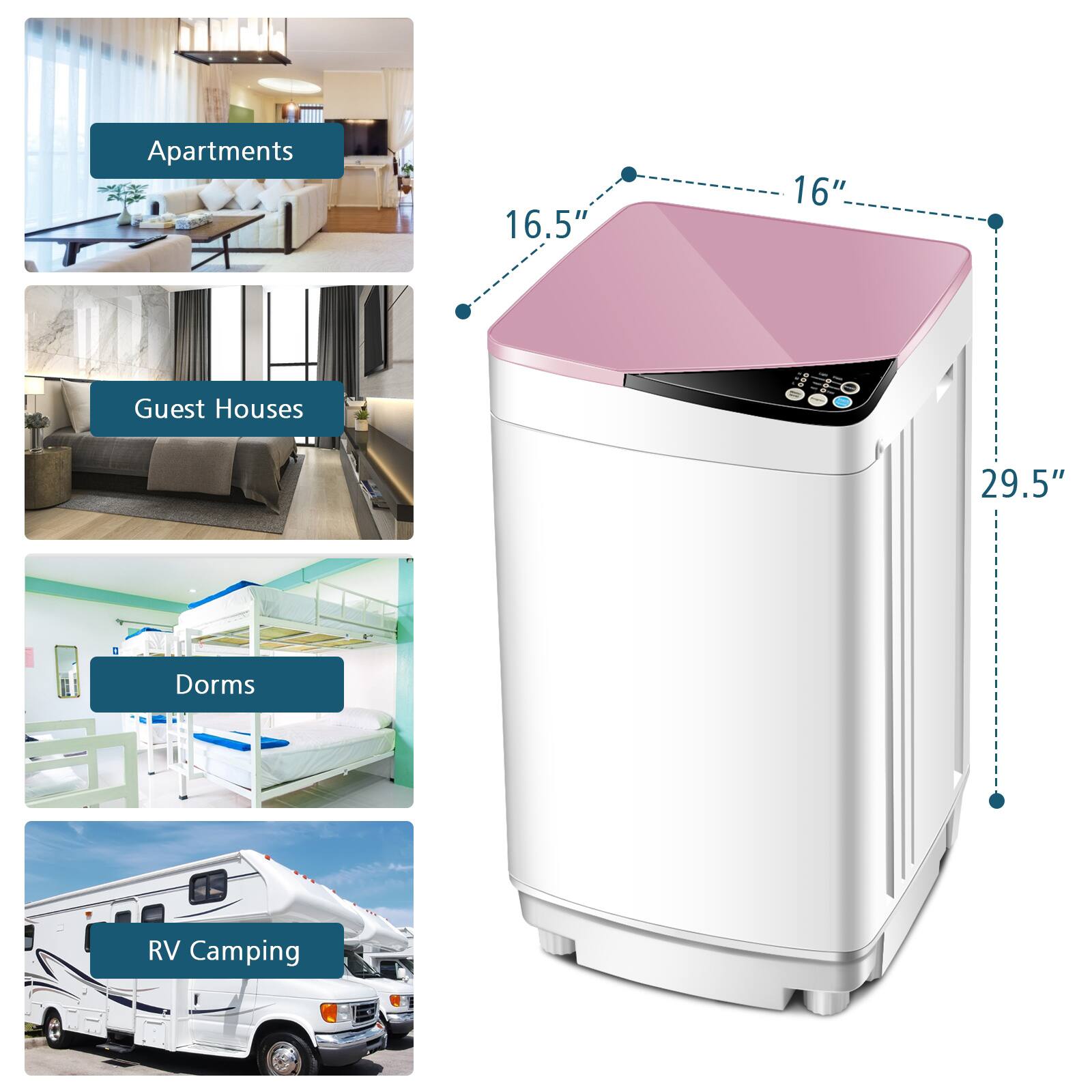 Apartments 16.5"  
Guest Houses 16"  
Dorms 29.5"  
RV Camping
