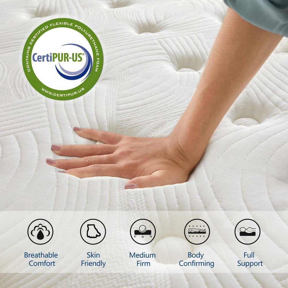 - FLEXIBLE CERTIFIED POLYURETHANE CONTAINS CertiPUR-US FOAM
- WWW.GERTIPUR.US
- Breathable Comfort
- Skin Friendly
- Medium Firm
- Body Confirming
- Full Support