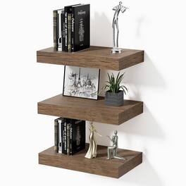 BOMEDA - Floating Wall Shelves, Wooden Wall Shelf for Room or Bathroom Storage, Over Toilet Wall Organizer, 12x7x1.5 in, 3 Pack - Smoke gray