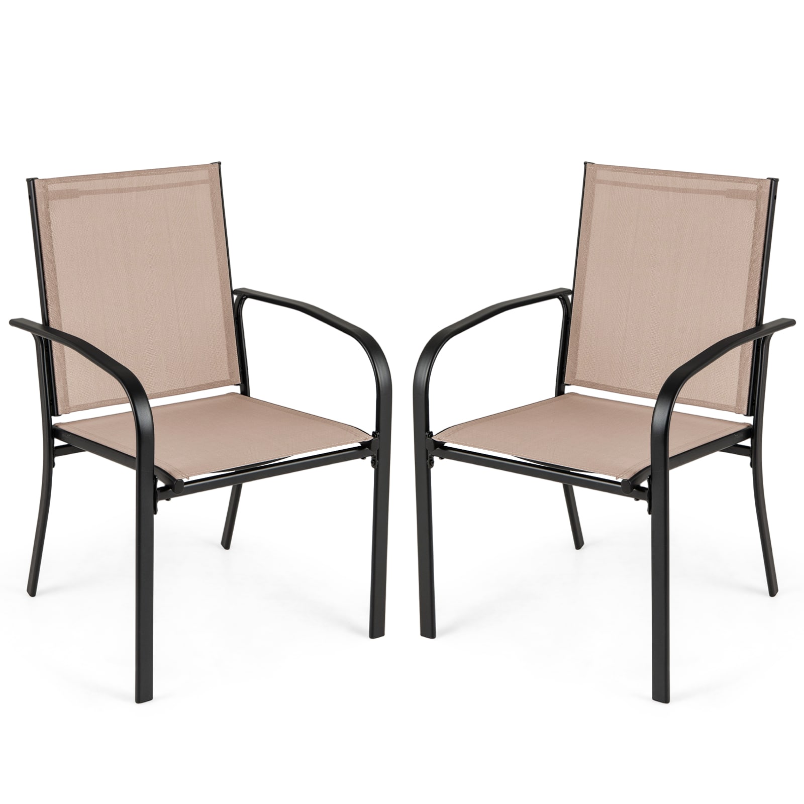 Gymax - Outdoor Dining Chairs Set of 2 w/ Breathable Fabric Armrests High Back - Coffee, Black price history on PriceWatchPro